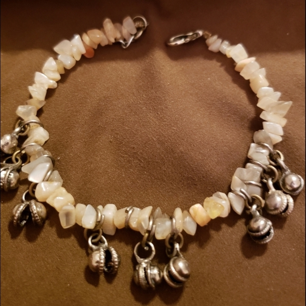 Sterling silver and moonstone ankle bracelet